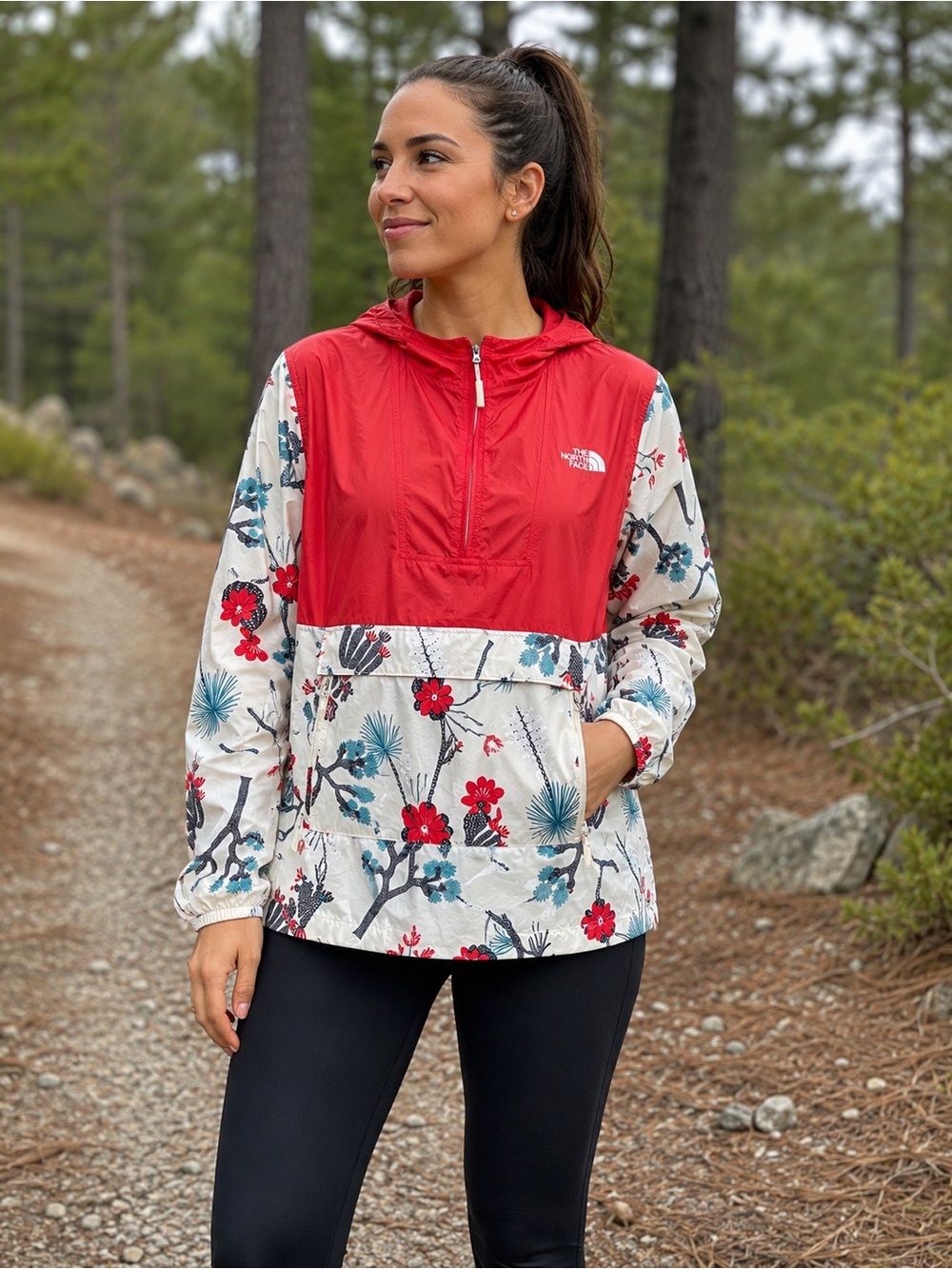 The North Face Desert Cactus Floral Anorak Windbreaker Jacket Womens Medium